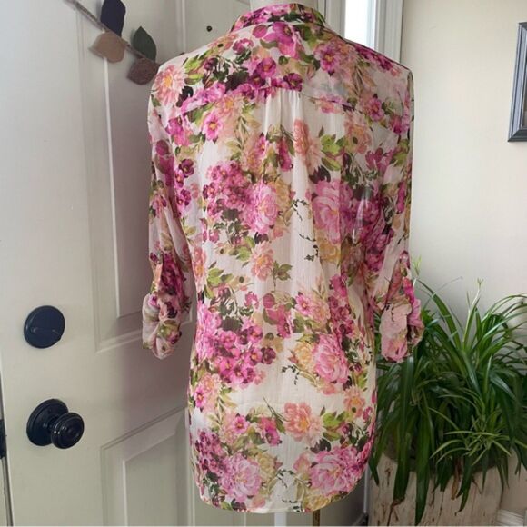 Kut From The Kloth Pink Foral Rose Printed Semi-Sheer Women's Top Blouse(Size M) - Picture 2 of 12
